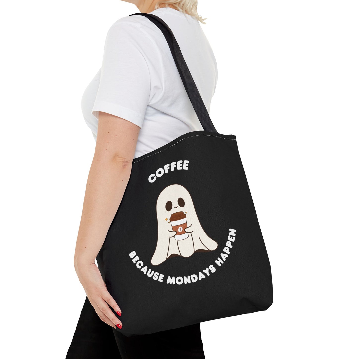 Coffee because Mondays happen Tote Bag (AOP)