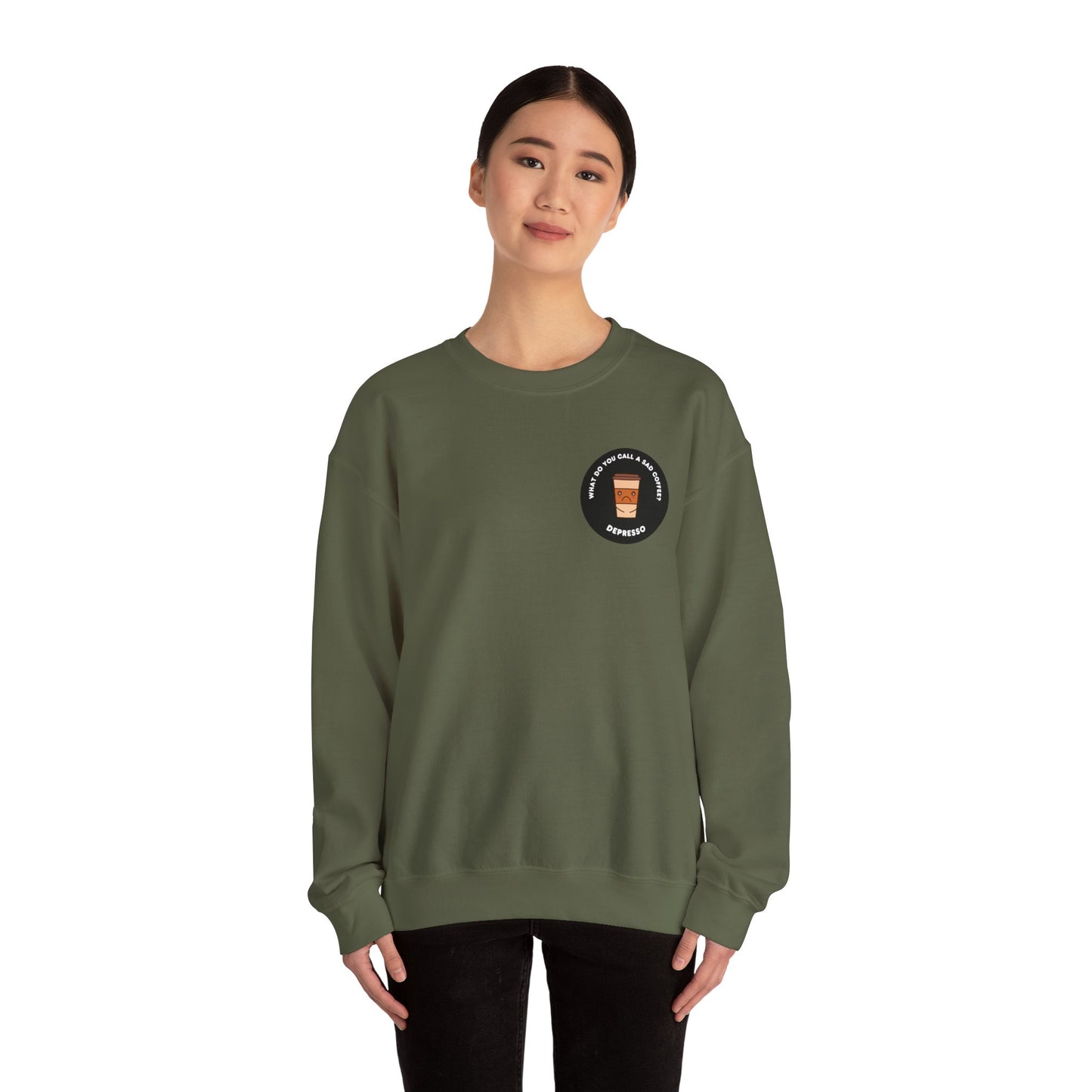 What do you call a sad Coffee? Depresso - Unisex Heavy Blend™ Crewneck Sweatshirt